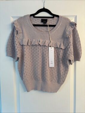 Lumiere Short-Sleeve Ruffle Knit Sweater - Lavender